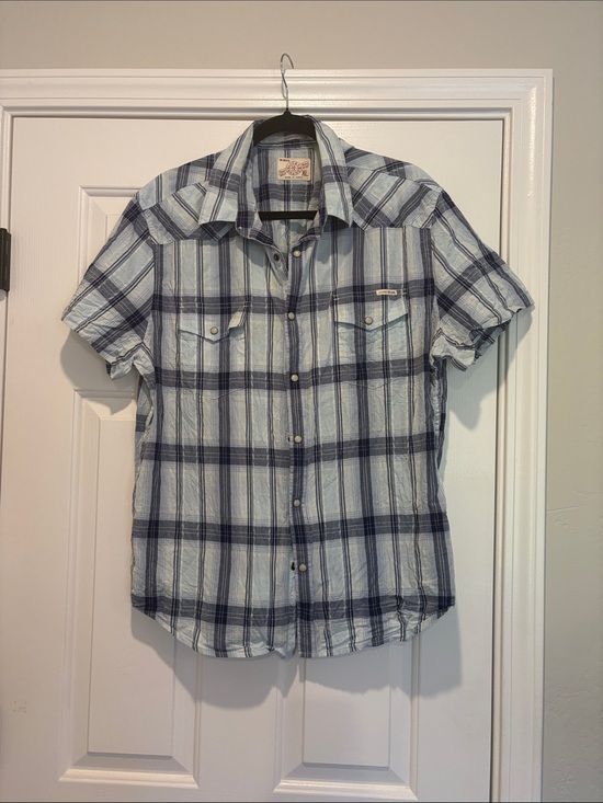 Lucky Brand Other - Lucky Brand Men’s Light Blue and Navy Plaid Button-Down Shirt